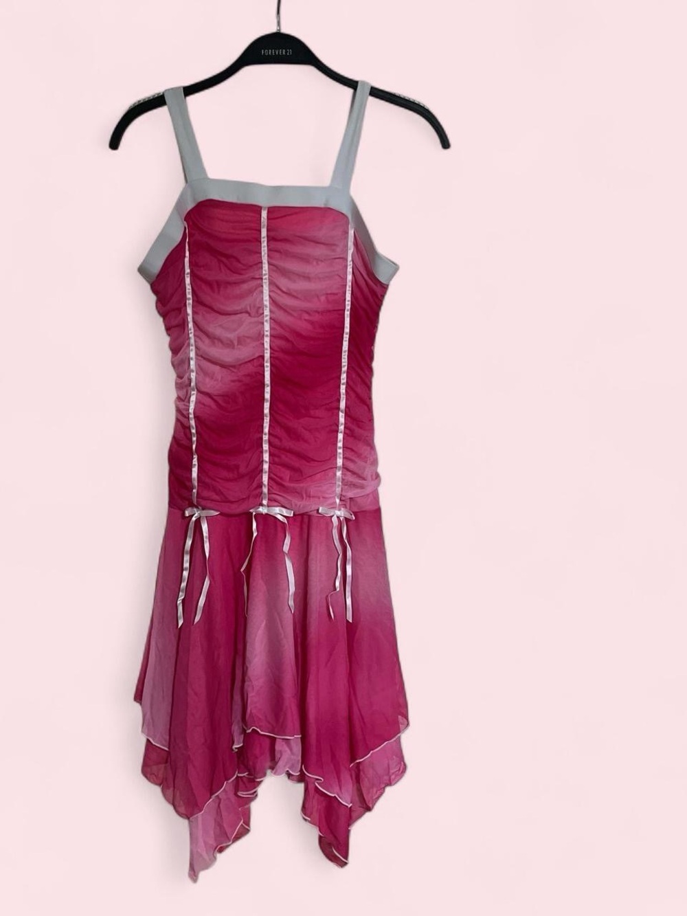 Y2k Fairy Raspberry Ombre Handkerchief Hem Formal Dress with Silver Trim